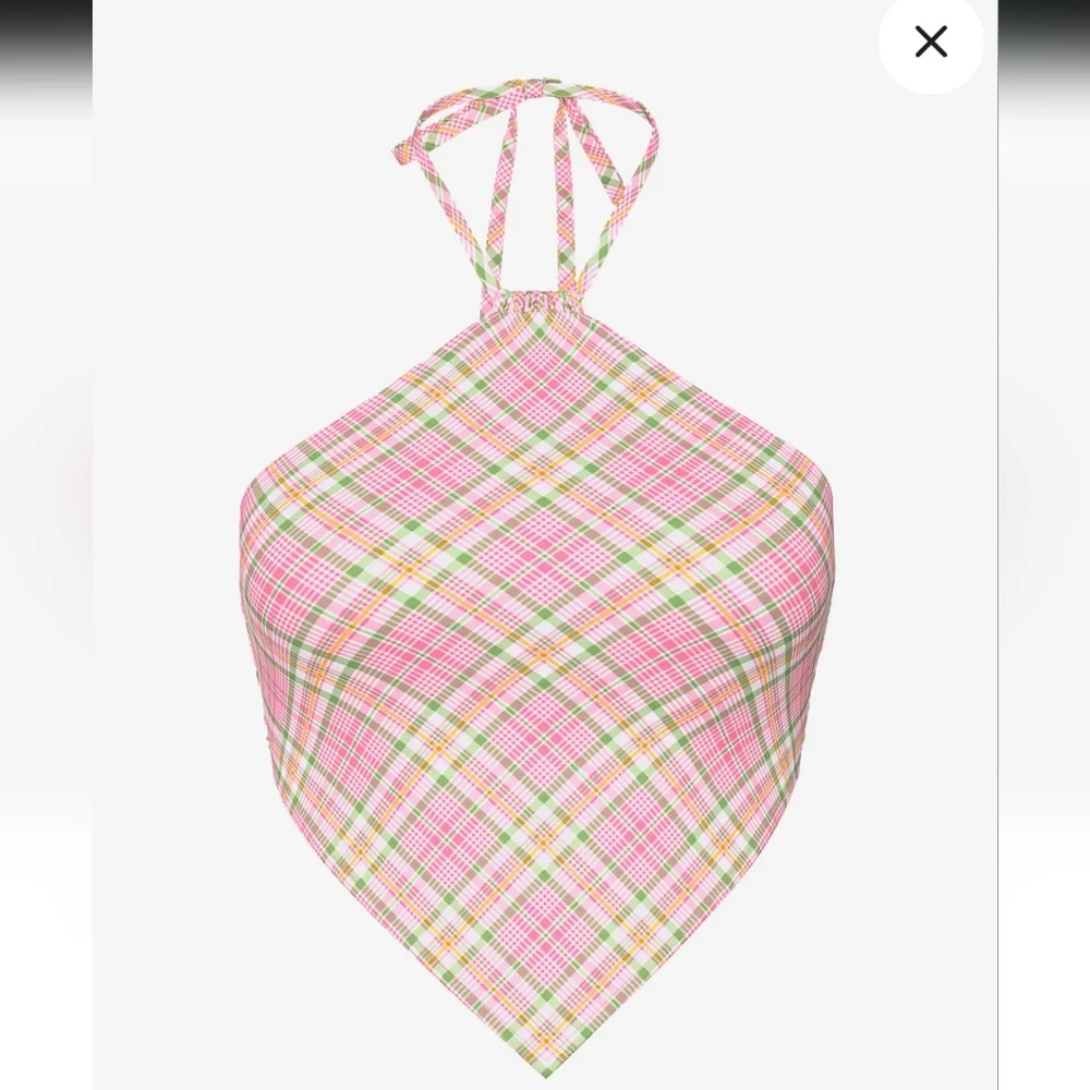 Frankie's Bikinis X Pink Victoria's Secret Pink and Green Plaid Bikini Top NWT L
